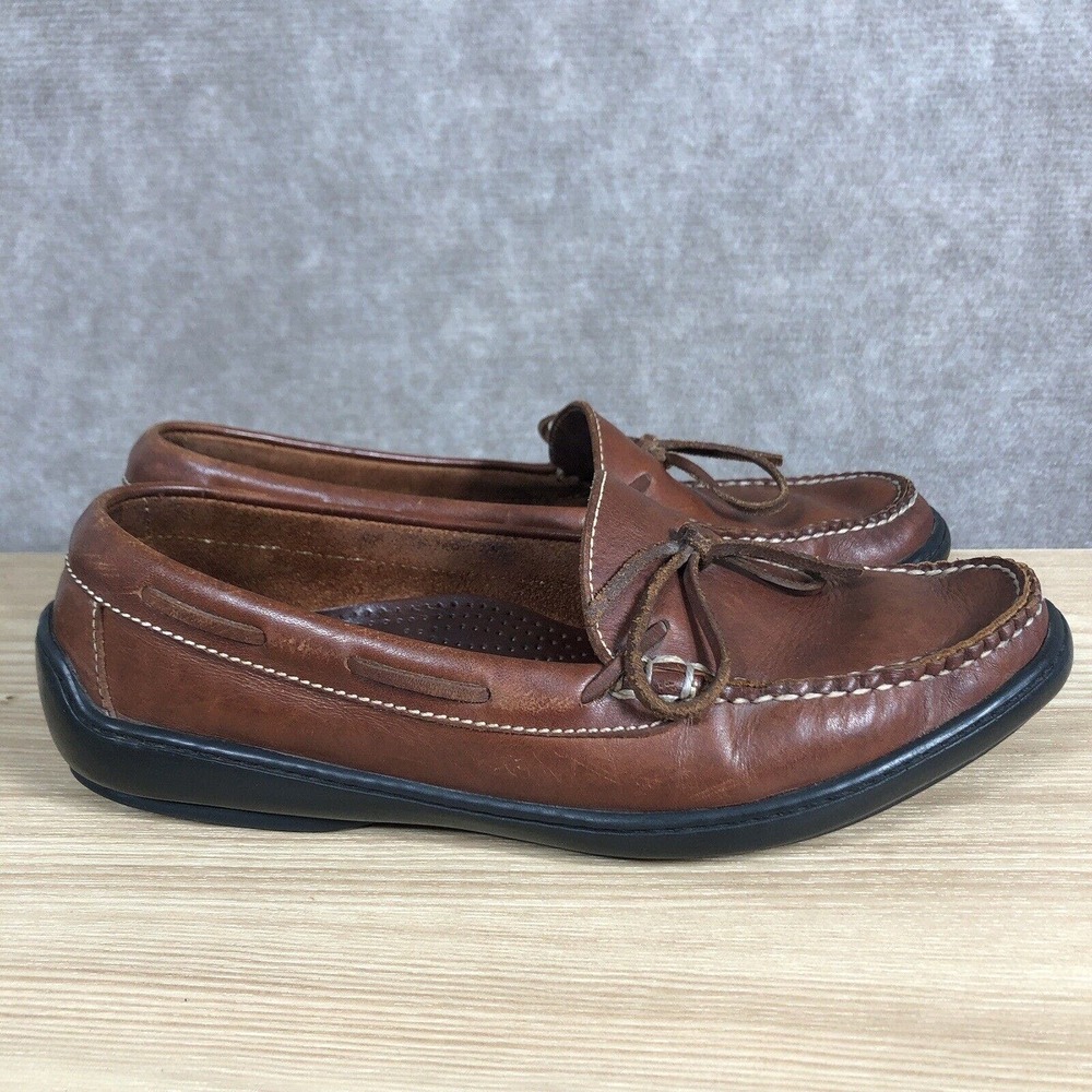 Cole Haan Loafers Mens 9.5 Leather SlipOn Moc Toe Bow Tie Logo Back Casual Shoes